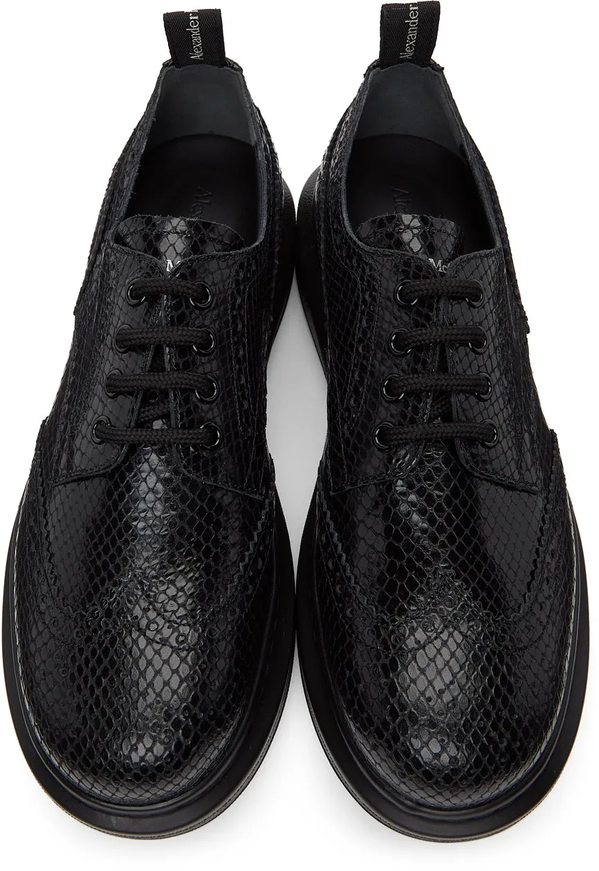 Alexander McQueen Black Croc Lace-Up Brogues