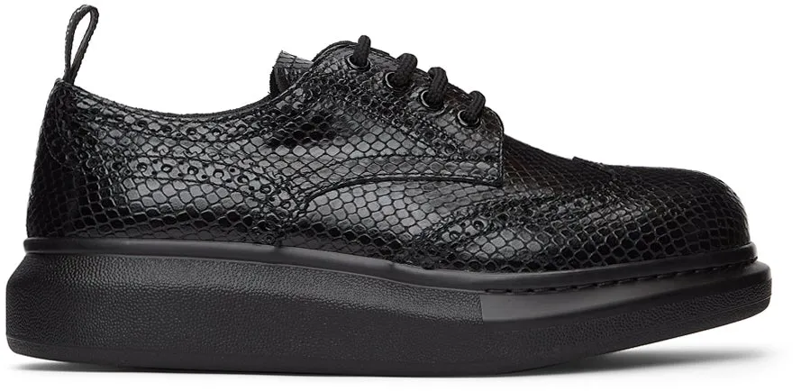 Alexander McQueen Black Croc Lace-Up Brogues