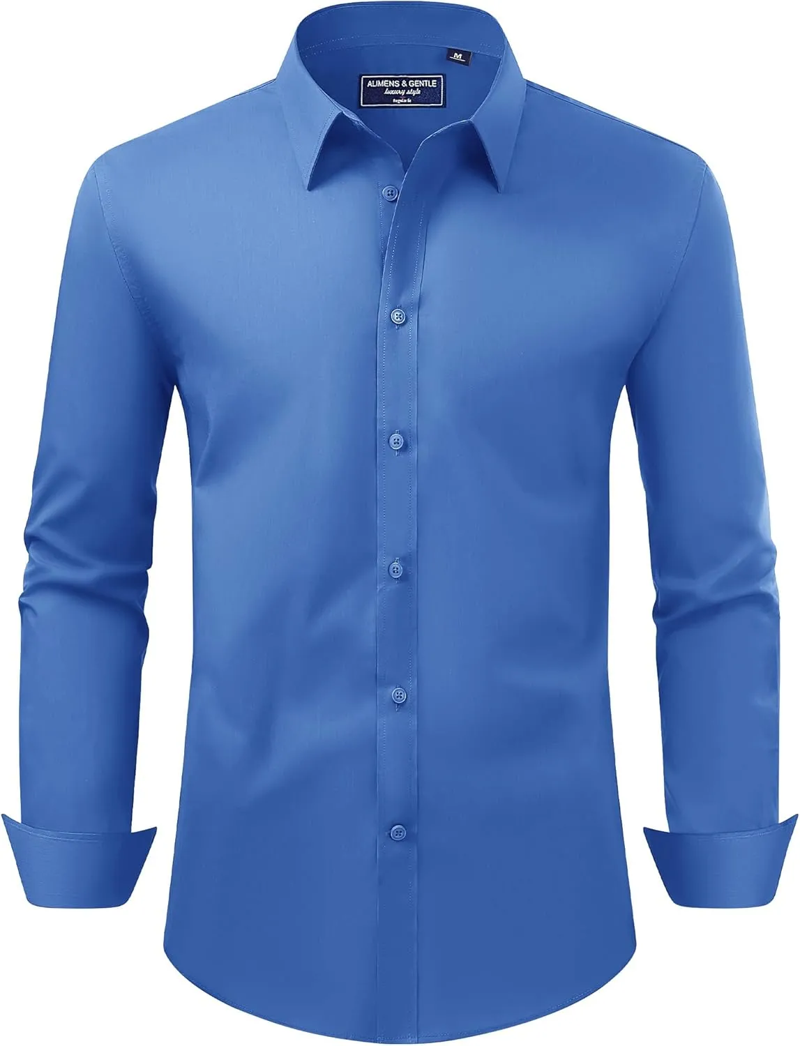 Alimens & Gentle Men's Dress Shirt Regular Fit Stretch Stain Shield Long Sleeve Solid Business Wedding Button Down Shirts