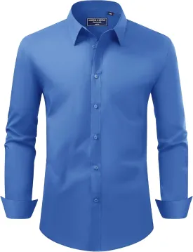Alimens & Gentle Men's Dress Shirt Regular Fit Stretch Stain Shield Long Sleeve Solid Business Wedding Button Down Shirts