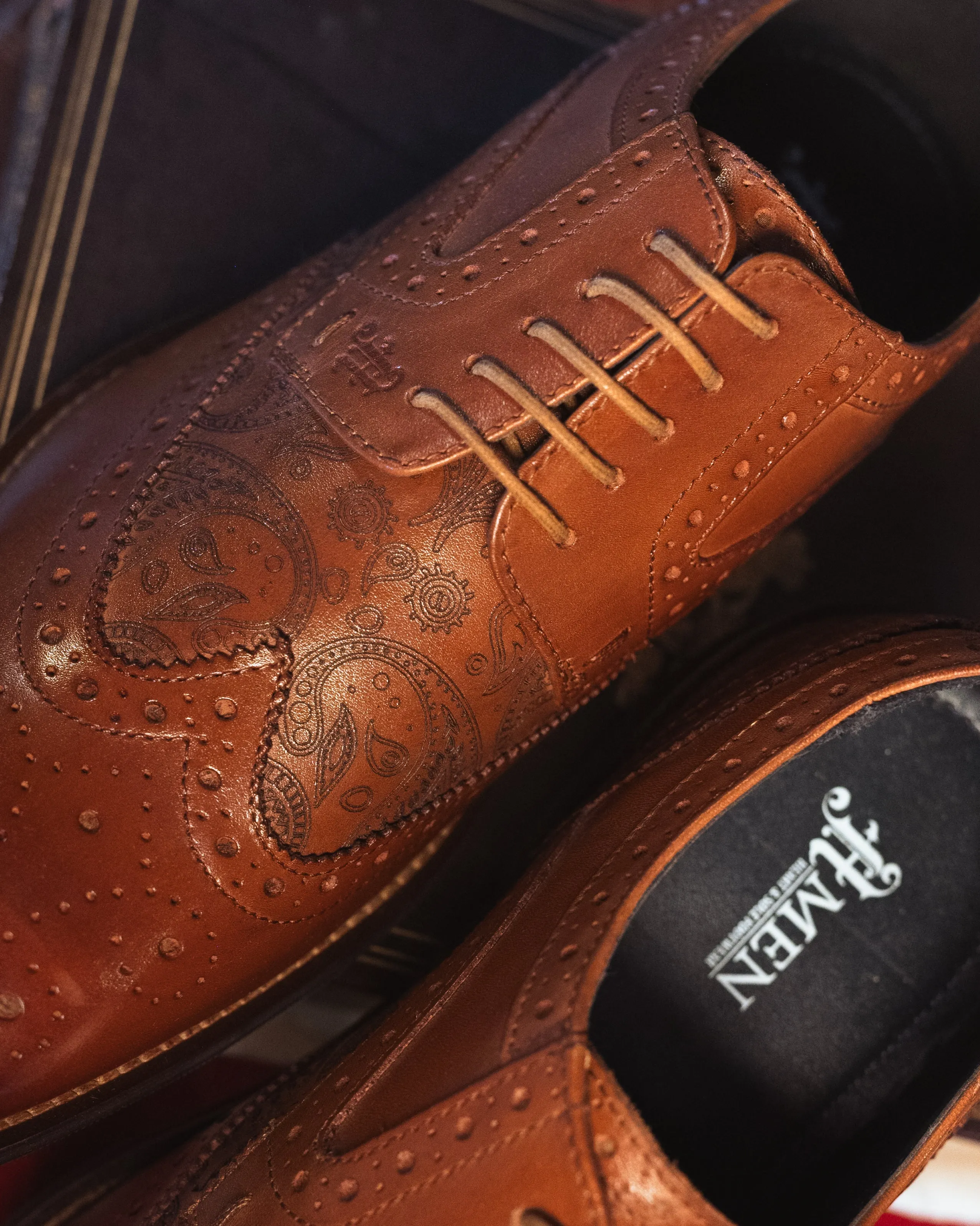 Amen Tan Paisley Etch Brogues