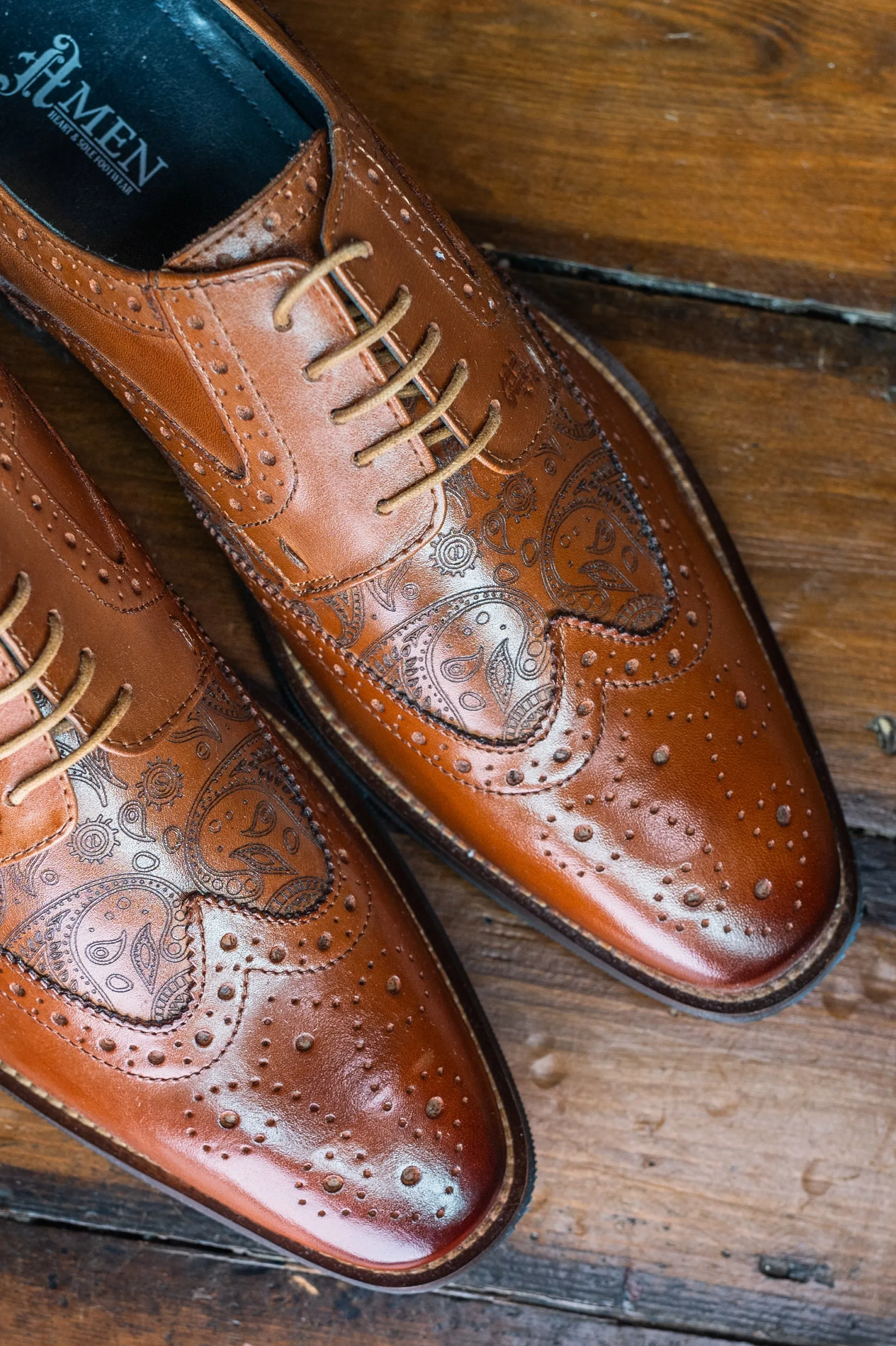 Amen Tan Paisley Etch Brogues