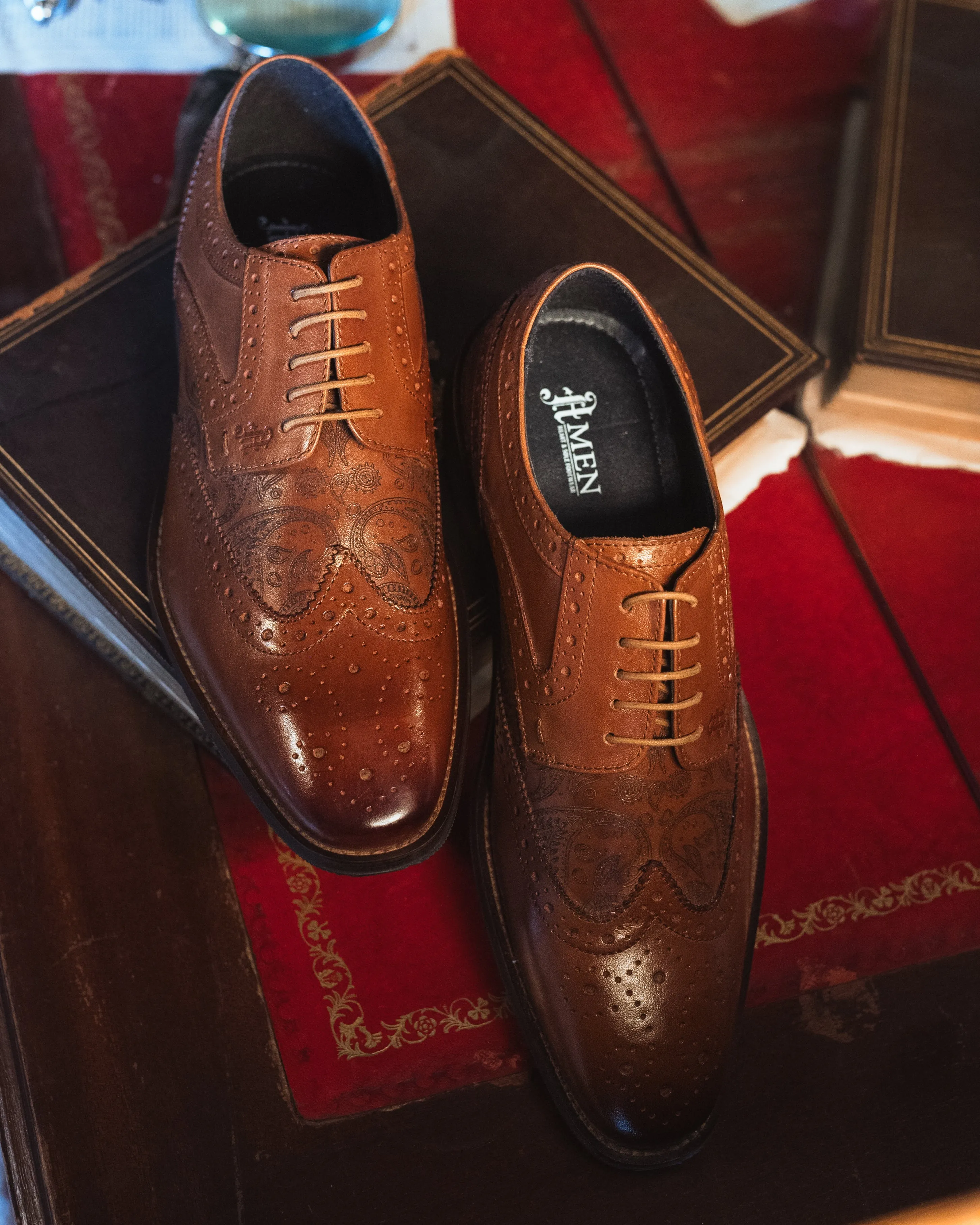 Amen Tan Paisley Etch Brogues