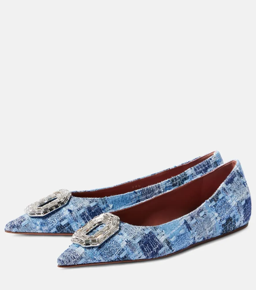 Amina Muaddi Camelia 90 embellished tweed pumps