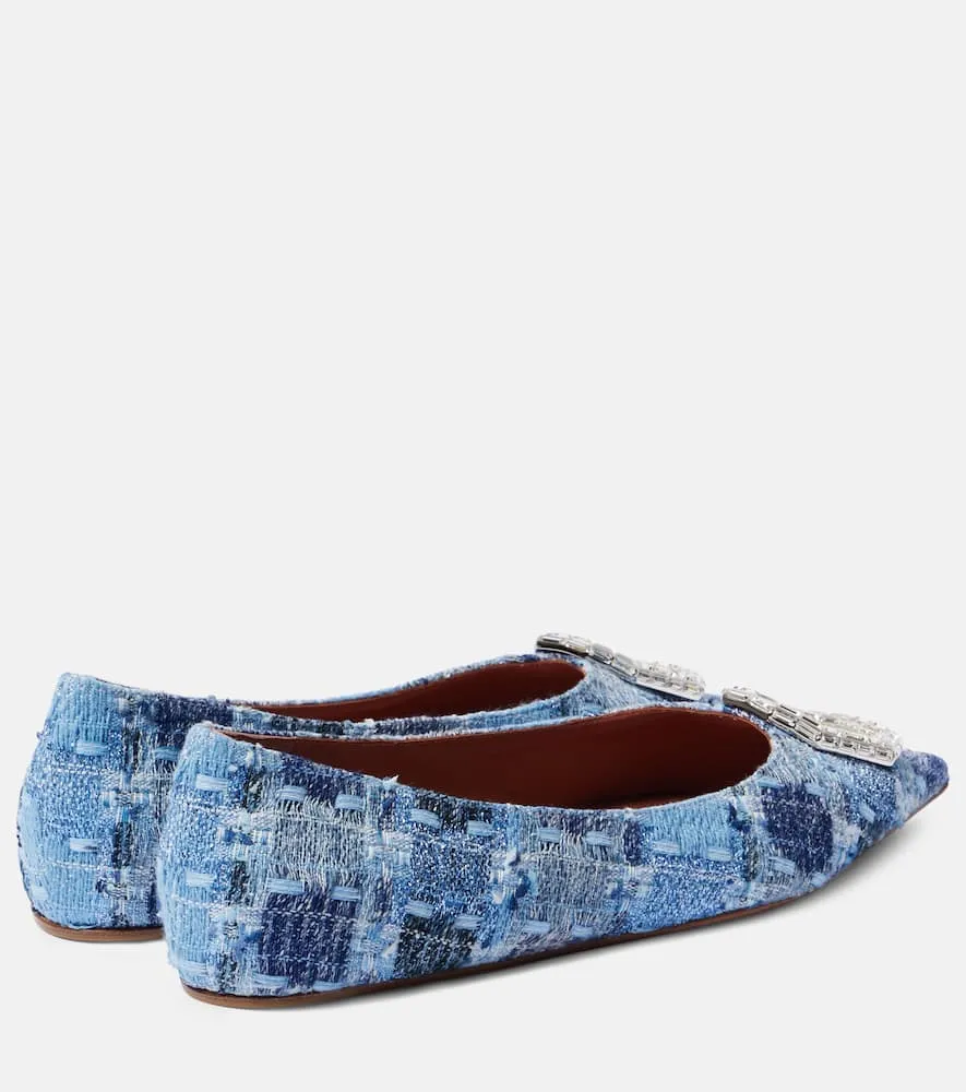 Amina Muaddi Camelia 90 embellished tweed pumps