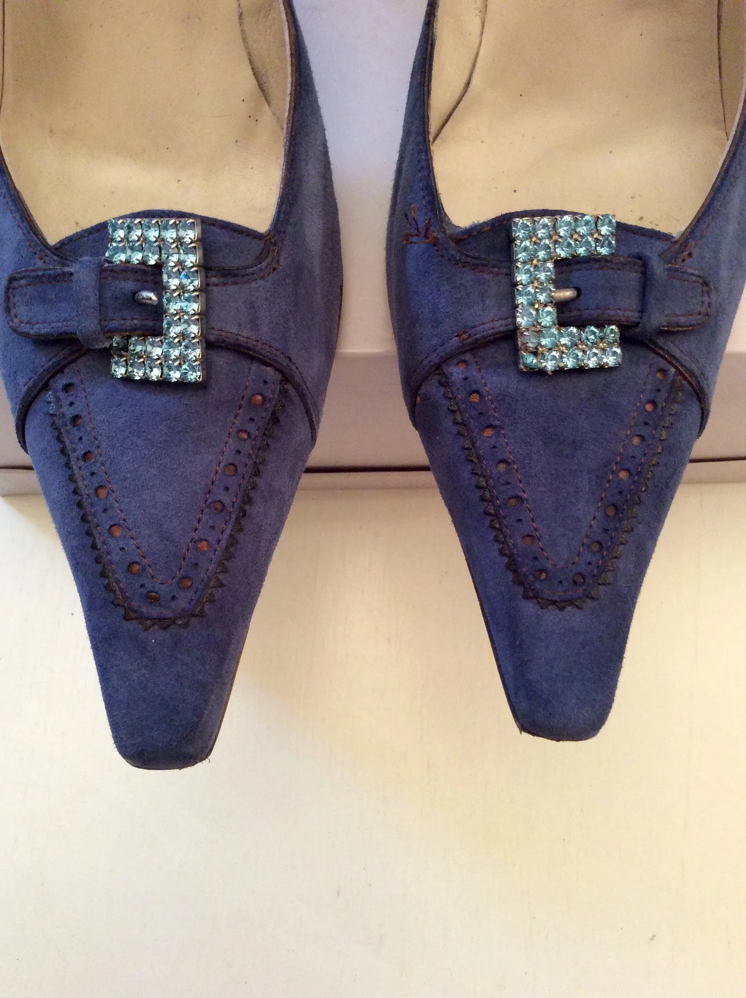ANA BONILLA BLUE SUEDE HEELS SIZE 5.5/38.5