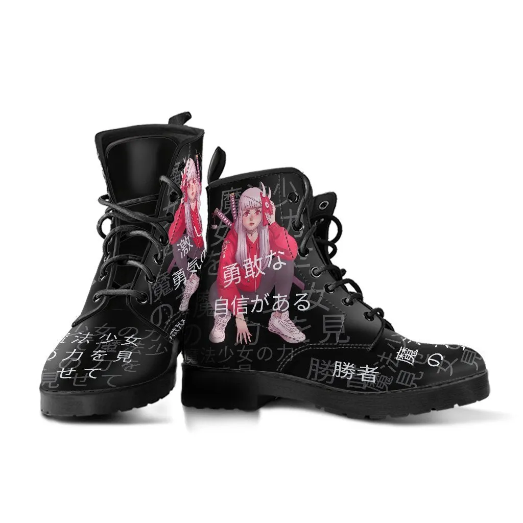 Anime Boots 7-Black Combat Boots, Anime Custom Shoes, Vegan Leather