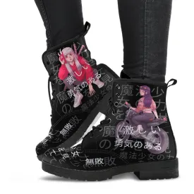 Anime Boots 7-Black Combat Boots, Anime Custom Shoes, Vegan Leather