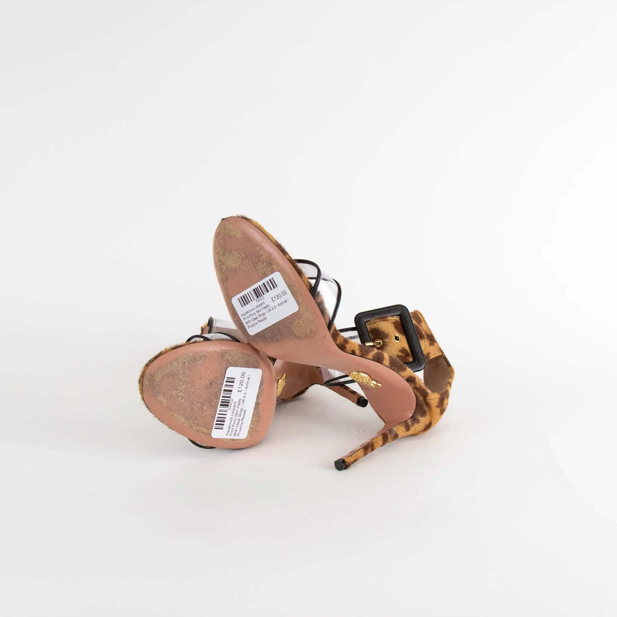Aquazzura Leopard Print Pony Skin Heels With Clear Strap