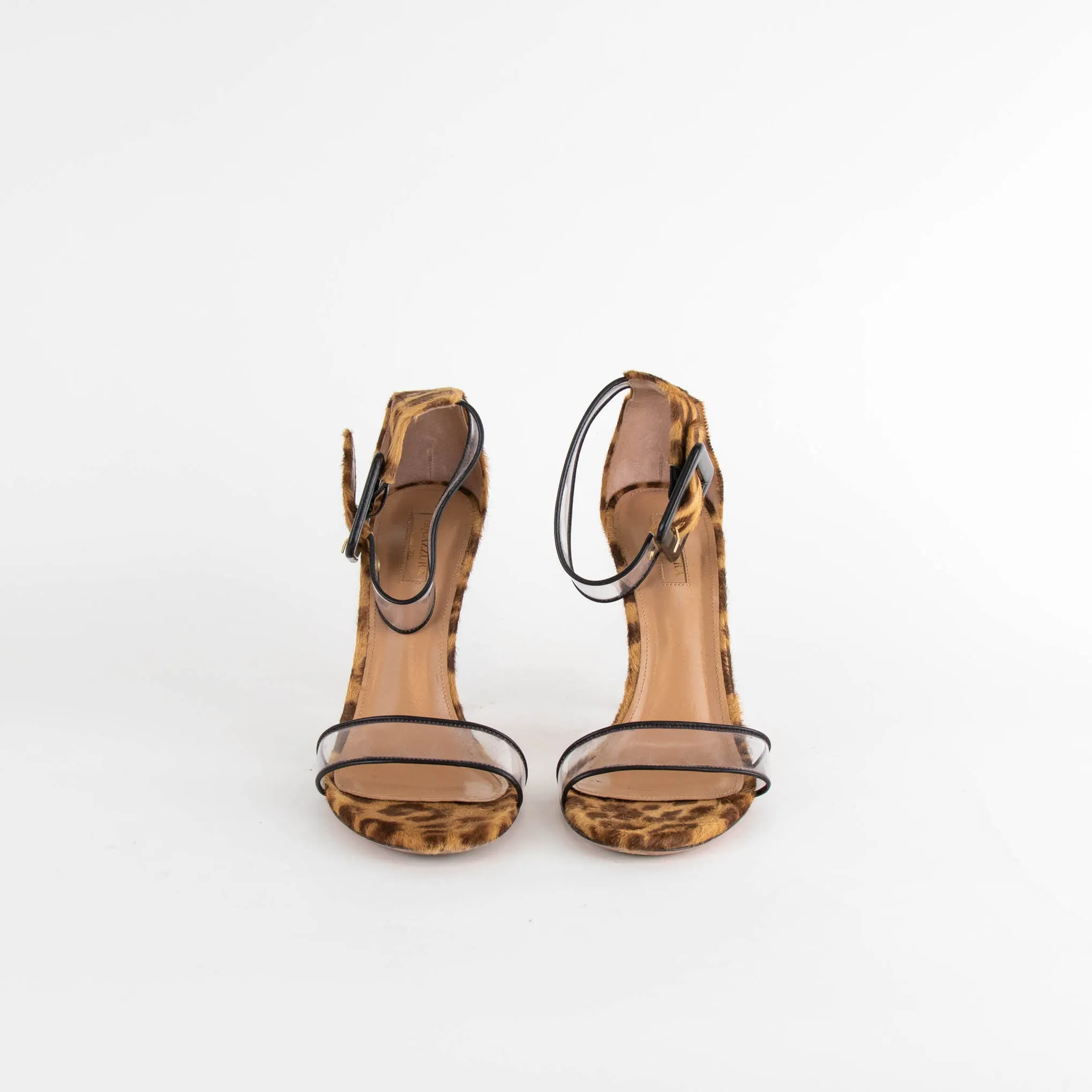 Aquazzura Leopard Print Pony Skin Heels With Clear Strap