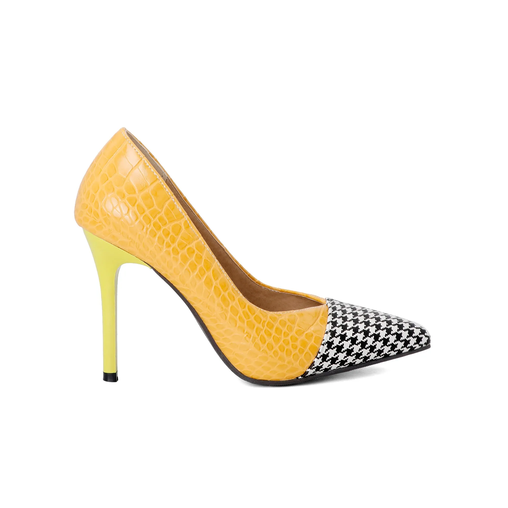 Bigsizeheels Houndstooth spliced pointy heels - yellow