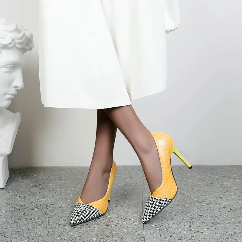Bigsizeheels Houndstooth spliced pointy heels - yellow
