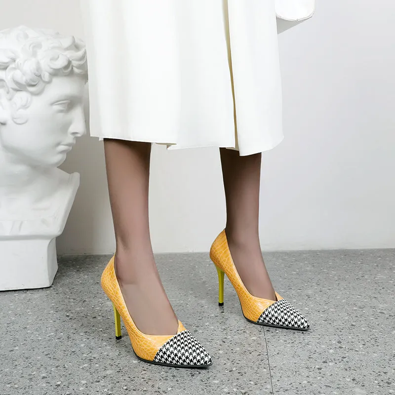 Bigsizeheels Houndstooth spliced pointy heels - yellow