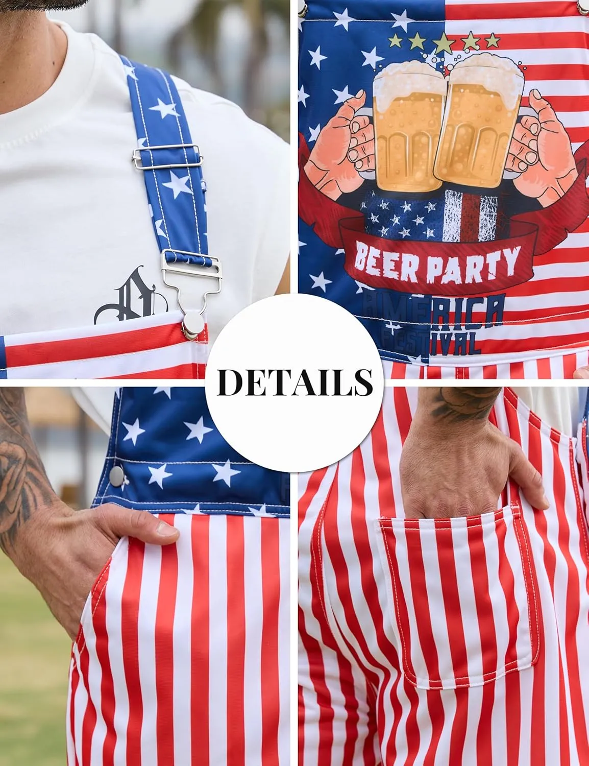 Bindefon Bibs Overalls Men Adjustable Straps Coveralls Shorts Printed Jumpsuit Male Romper