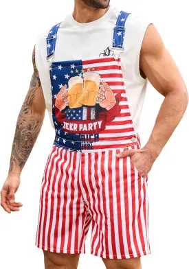 Bindefon Bibs Overalls Men Adjustable Straps Coveralls Shorts Printed Jumpsuit Male Romper