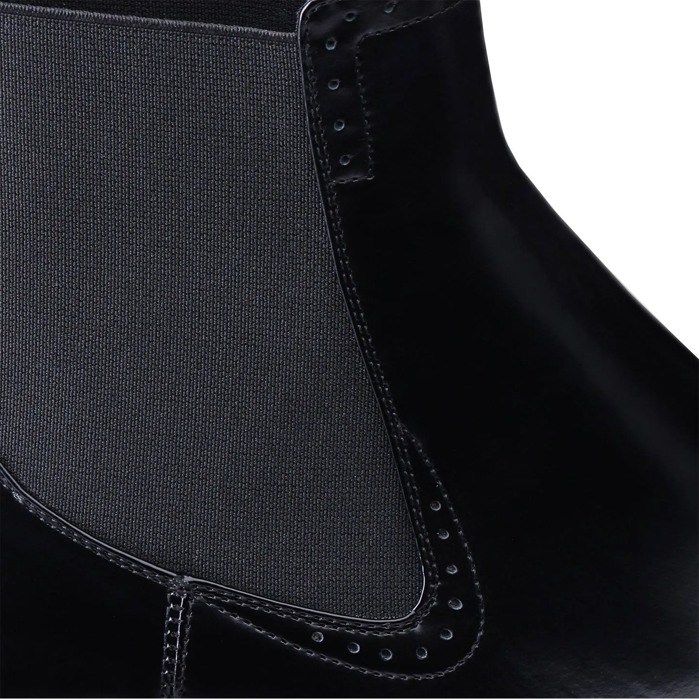 Black Semi-Patent Leather Chelsea Boots with Oxford Patterns