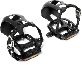 Bucklos Bike Pedals with Toe Cages and Straps - Bicycle Toe Clips Cage Compatible with Road Bike/Peloton/Mountian Bikes/MTB - Toe Clip Pedal for Wide Shoes Indoor Outdoor Cycling