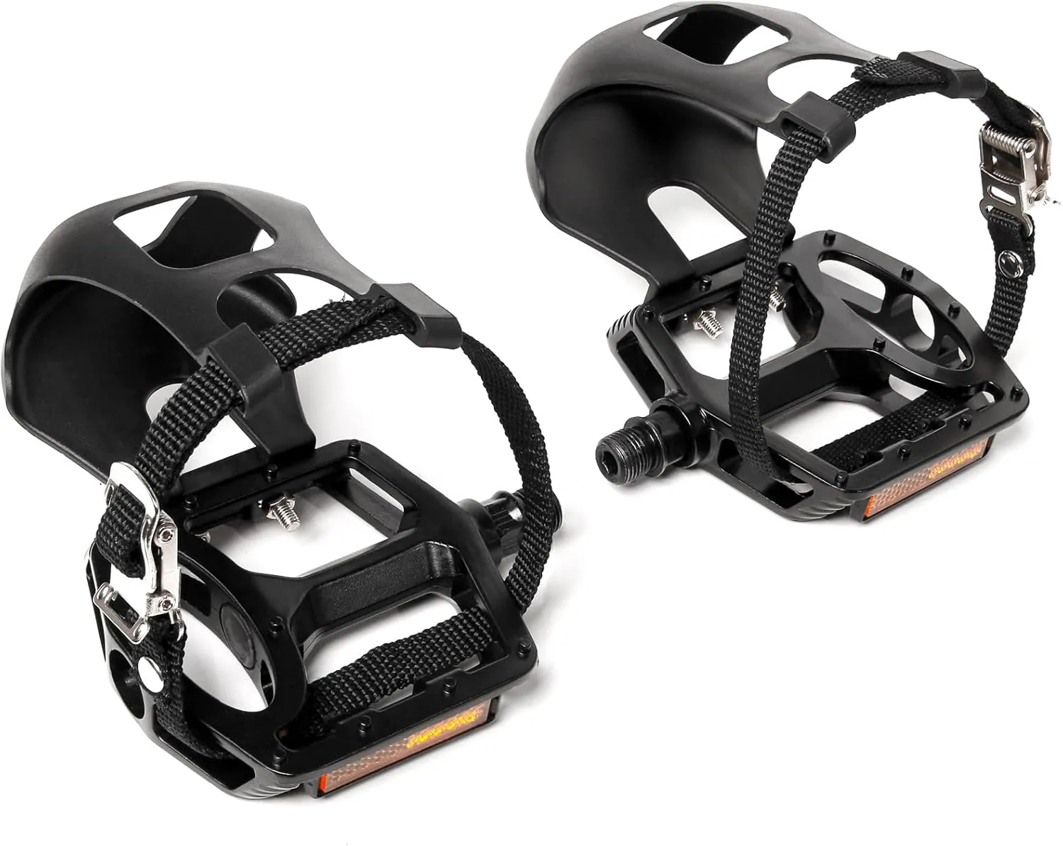 Bucklos Bike Pedals with Toe Cages and Straps - Bicycle Toe Clips Cage Compatible with Road Bike/Peloton/Mountian Bikes/MTB - Toe Clip Pedal for Wide Shoes Indoor Outdoor Cycling