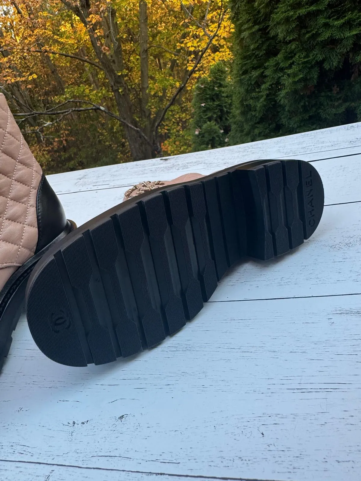 CHANEL QUILTED LAMBSKIN LACE-UP COMBAT BOOTS