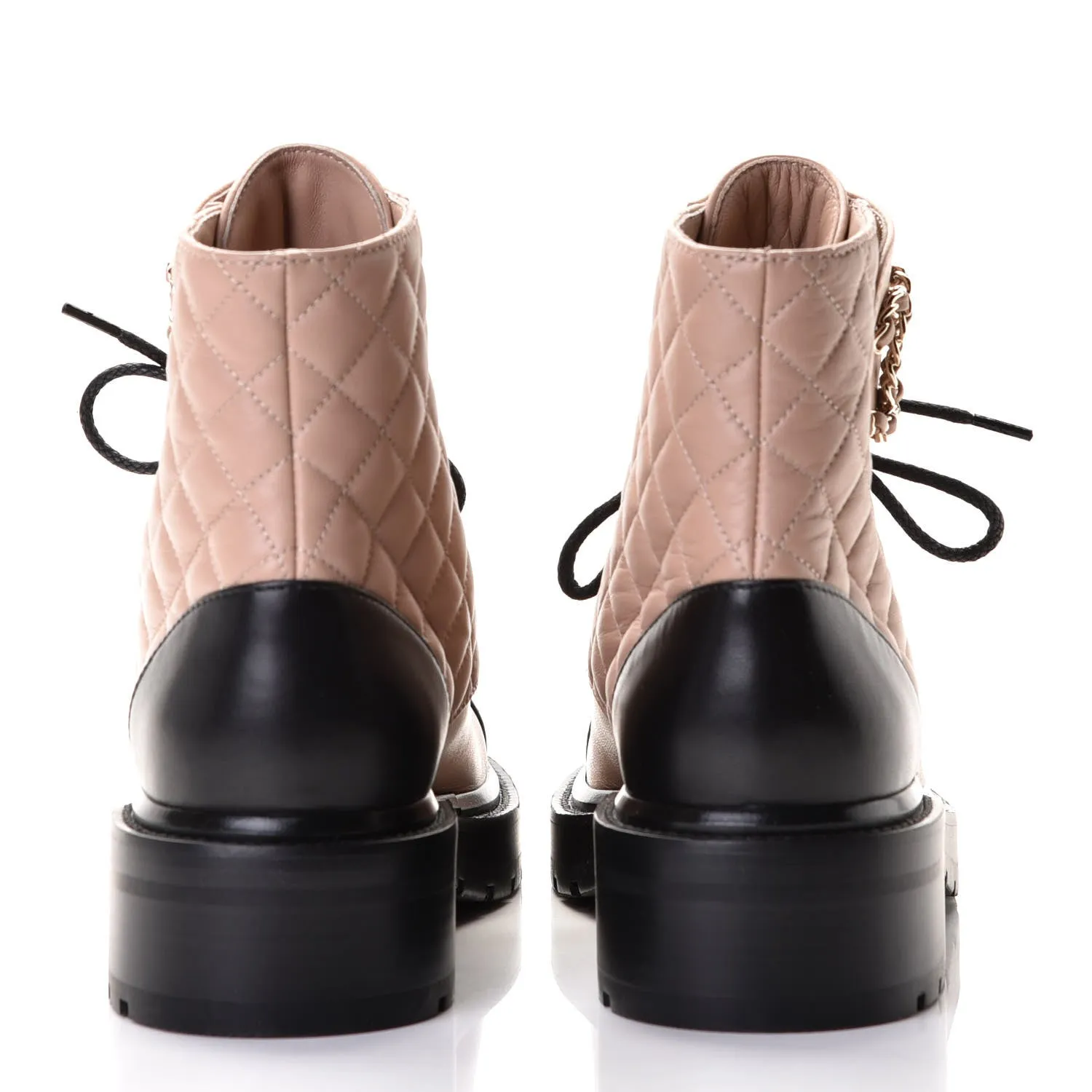 CHANEL QUILTED LAMBSKIN LACE-UP COMBAT BOOTS