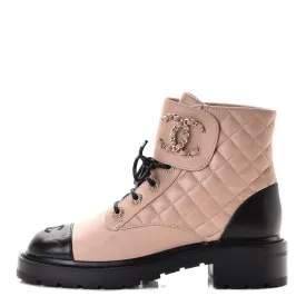 CHANEL QUILTED LAMBSKIN LACE-UP COMBAT BOOTS