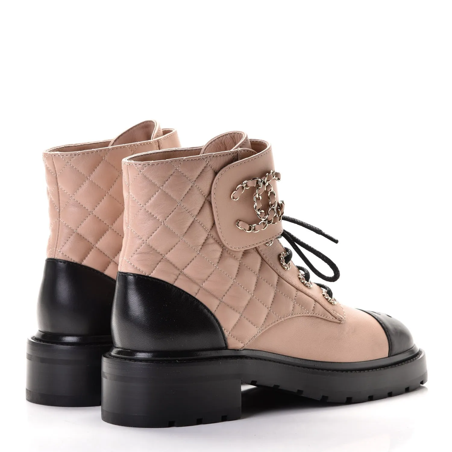 CHANEL QUILTED LAMBSKIN LACE-UP COMBAT BOOTS
