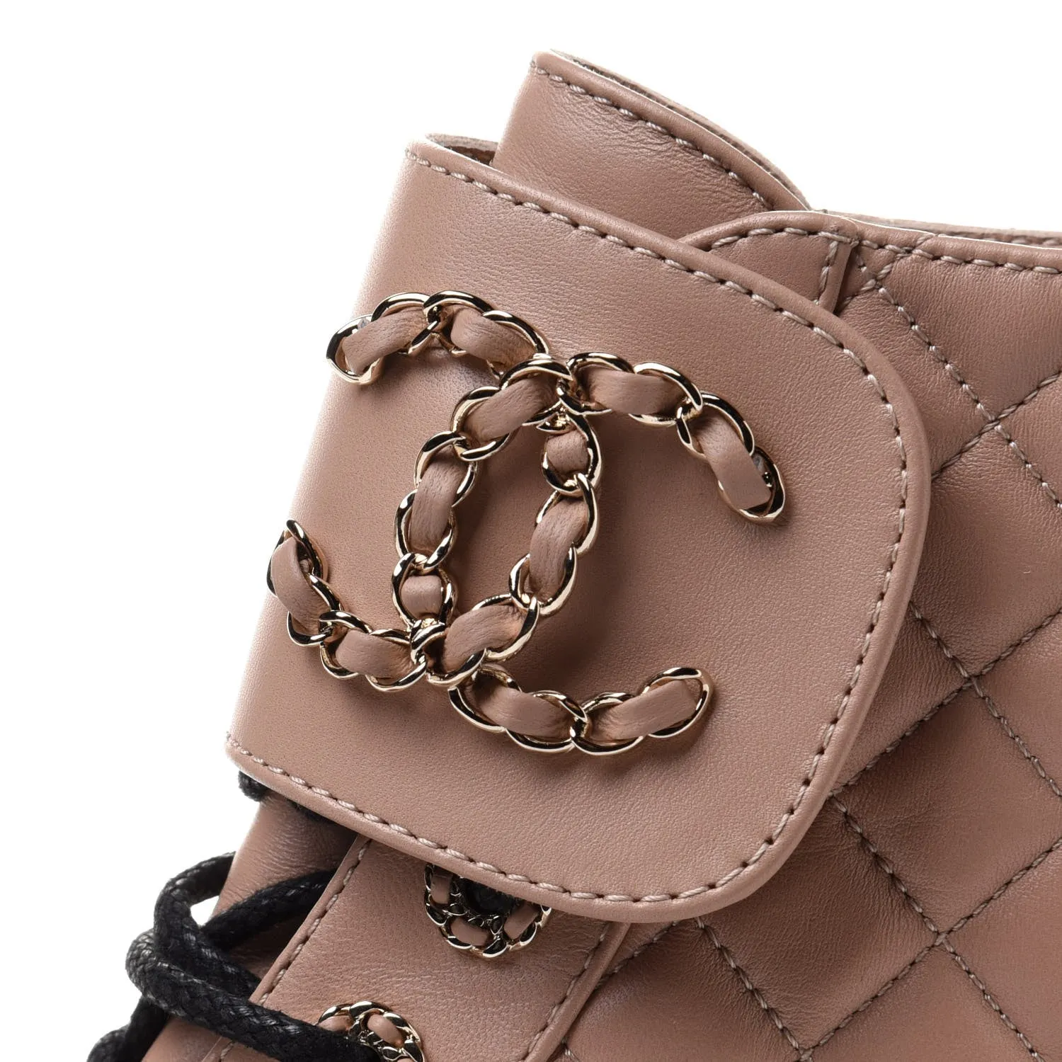 CHANEL QUILTED LAMBSKIN LACE-UP COMBAT BOOTS