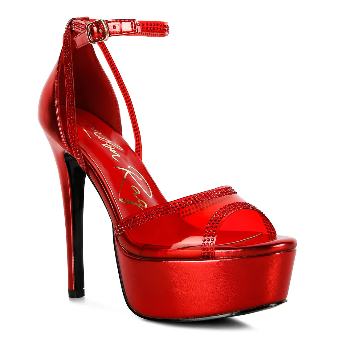 Cinderella Diamante Detail Stiletto Platform Sandals