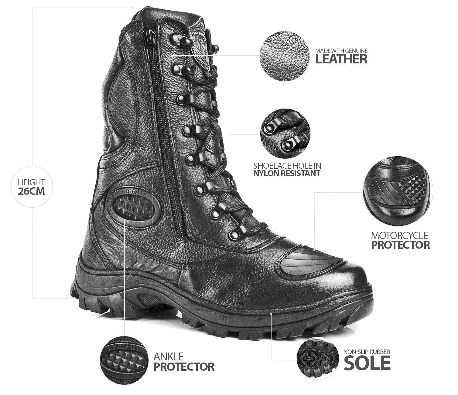 Combat Boots Tactical Black Leather with Zipper