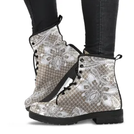 Combat Boots - White Lace Print #301B | Women's Boots, Custom Shoes, Aesthetic Shoes, Sorority Shoes, Vegan Leather, Vegan Shoes, 90s Boots
