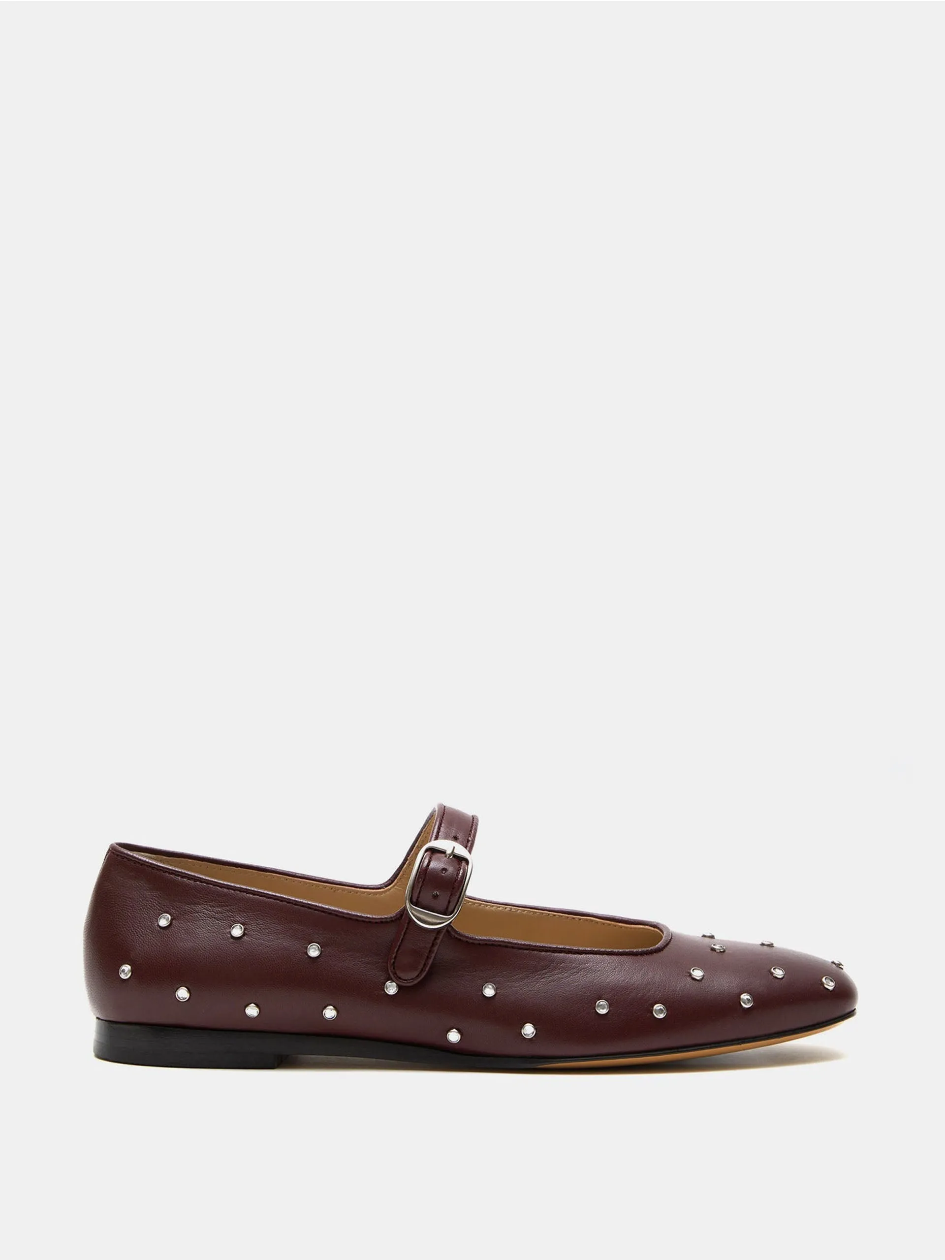 Crystal studded oxblood  leather Mary Jane flats