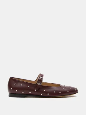 Crystal studded oxblood  leather Mary Jane flats
