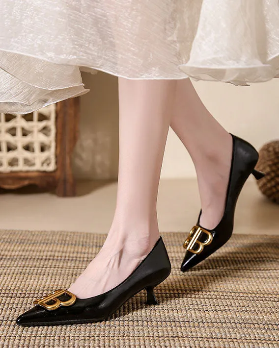 elveswallet Double B buckle pointed toe stiletto high heels