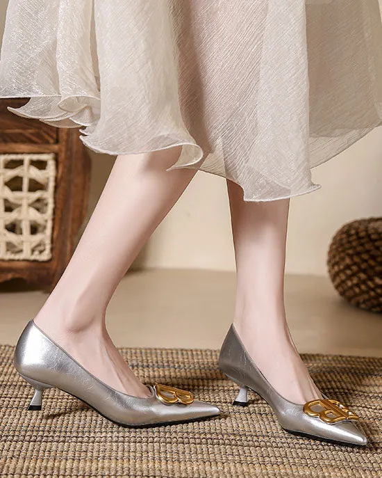 elveswallet Double B buckle pointed toe stiletto high heels