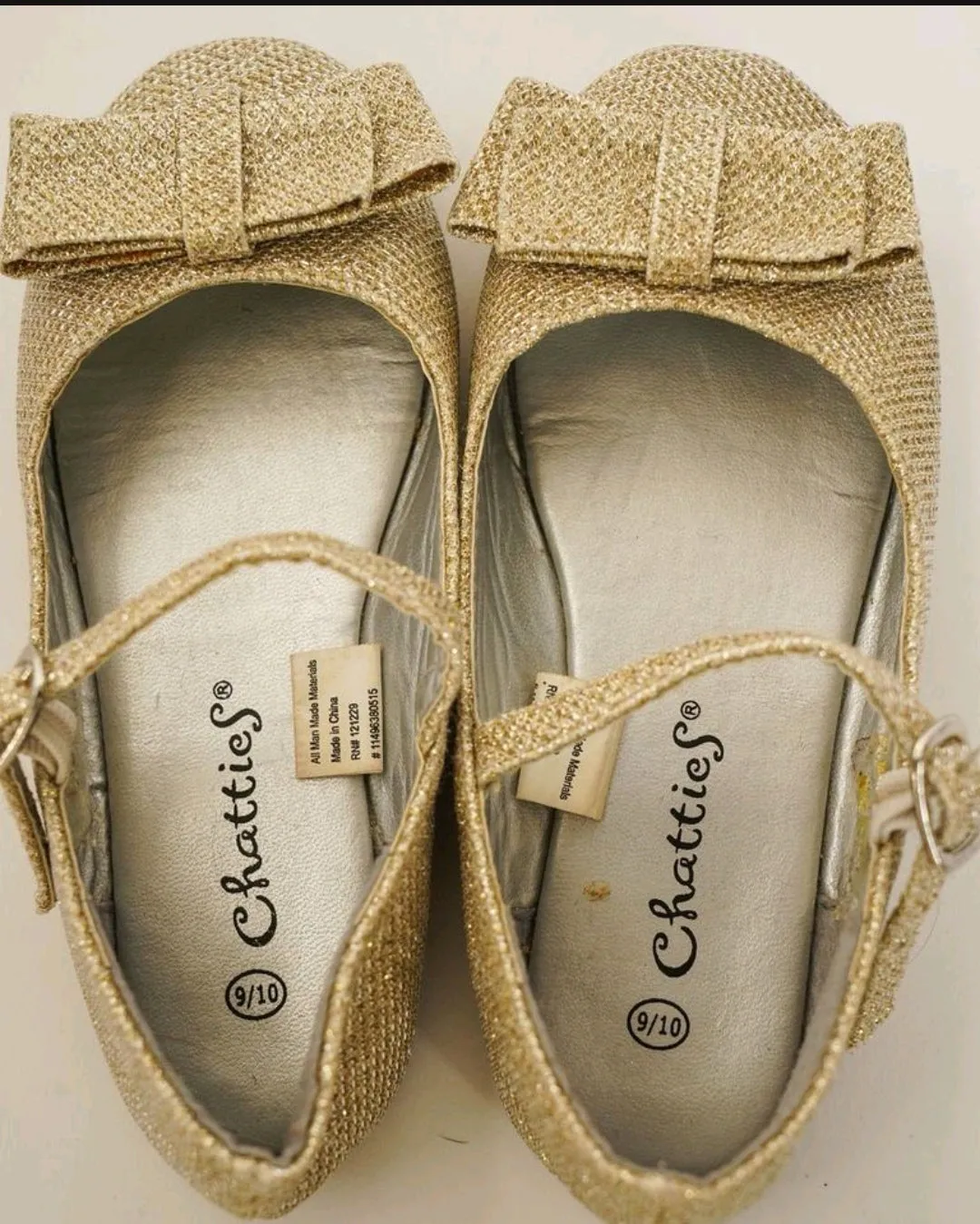 GIRL SIZE 9/10 TODDLER - CHATTIES, Gold Mary Jane Ballet Flats VGUC B13