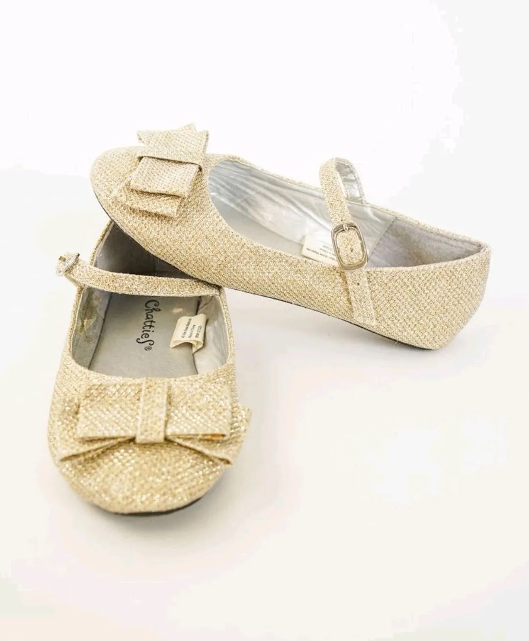 GIRL SIZE 9/10 TODDLER - CHATTIES, Gold Mary Jane Ballet Flats VGUC B13