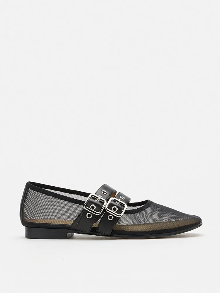 Giselle Mesh Double Buckle Flats