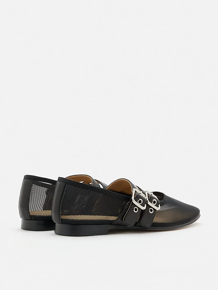 Giselle Mesh Double Buckle Flats