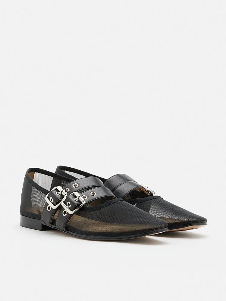 Giselle Mesh Double Buckle Flats