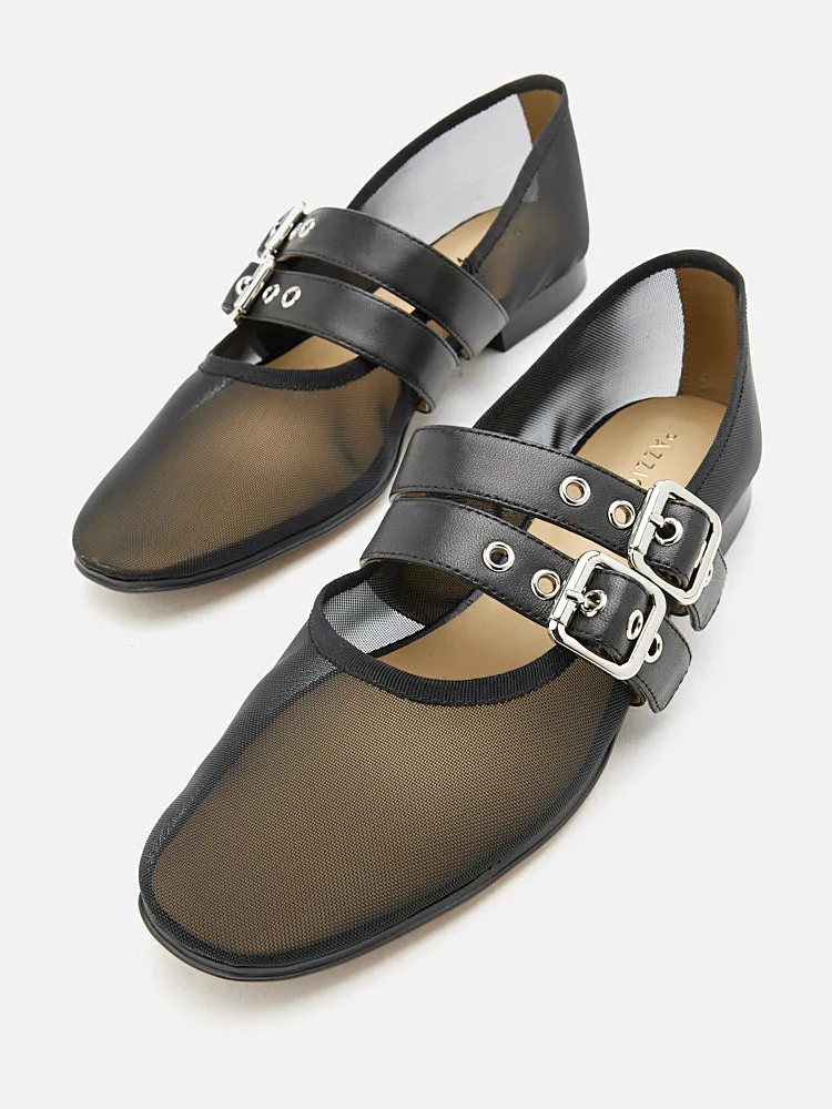 Giselle Mesh Double Buckle Flats