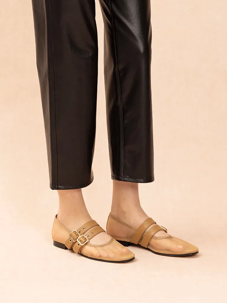 Giselle Mesh Double Buckle Flats