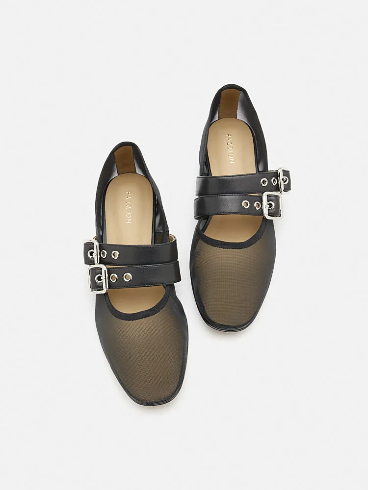 Giselle Mesh Double Buckle Flats