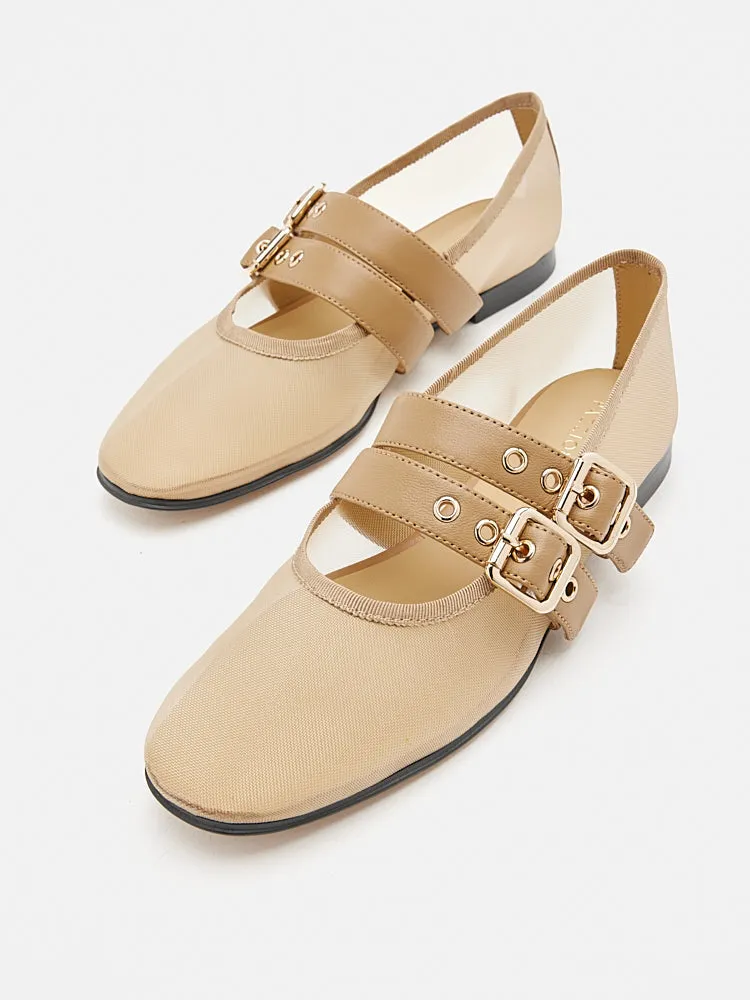Giselle Mesh Double Buckle Flats