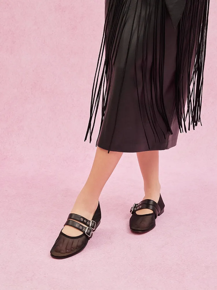 Giselle Mesh Double Buckle Flats