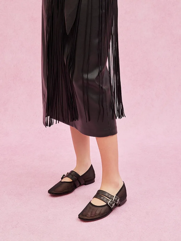 Giselle Mesh Double Buckle Flats