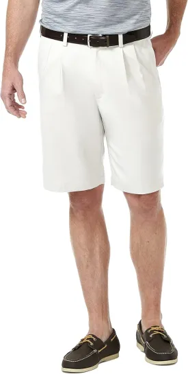 Haggar Men's Cool 18 Pro Straight Fit Pleated Front 4-Way Stretch Expandable Waist Golf Performance Short