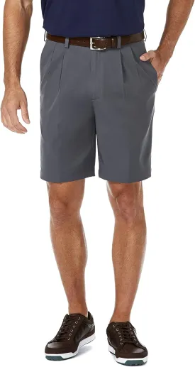 Haggar Men's Cool 18 Pro Straight Fit Pleated Front 4-Way Stretch Expandable Waist Golf Performance Short
