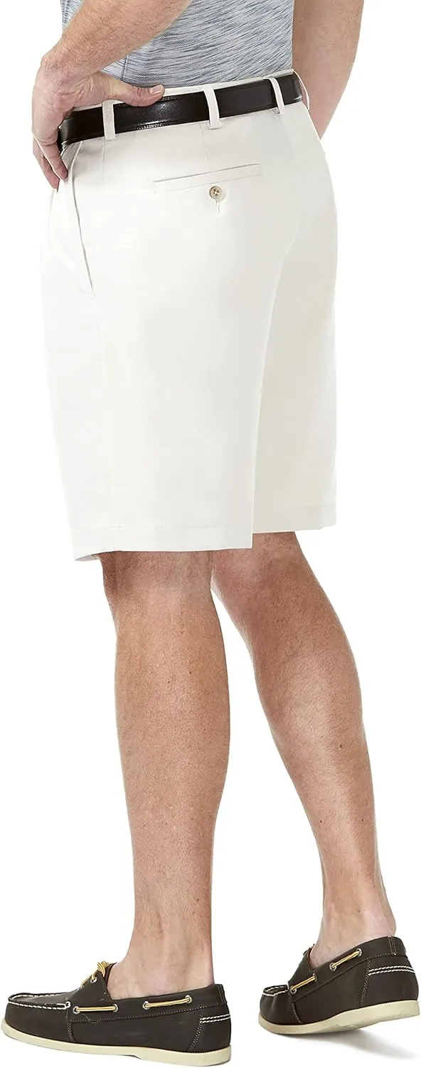 Haggar Men's Cool 18 Pro Straight Fit Pleated Front 4-Way Stretch Expandable Waist Golf Performance Short
