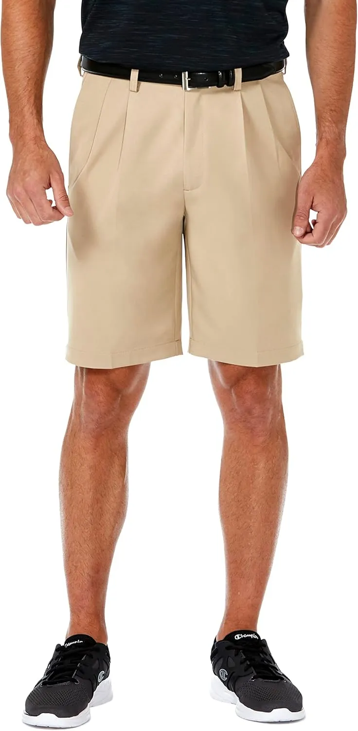 Haggar Men's Cool 18 Pro Straight Fit Pleated Front 4-Way Stretch Expandable Waist Golf Performance Short