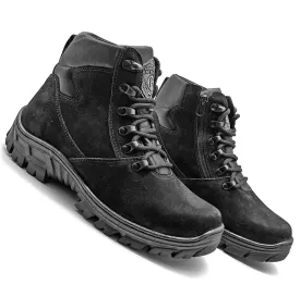 Hiking Boots Black Genuine Leather Combat Military Rock Zipper
